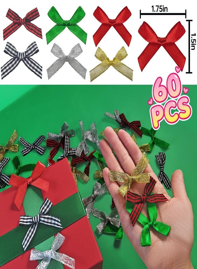 ABOLINE Mini Christmas Bows for Gift Wrapping, 6 Colors Bow Gift Wrapping Ribbons for DIY Crafts, Scrapbooking, Christmas Trees, Wreaths Decor(60 Pack) - Image 3
